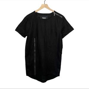 Unknown New York Short Sleeve Linen Blend Hi Low Zipper Sheath Dress in Black S